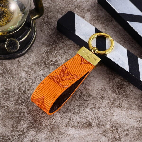 Keychain Orange Emboss LV Leather Keychain