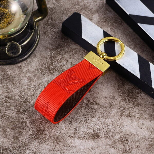 Red Emboss LV Leather Keychain - MikesTreasuresCrafts