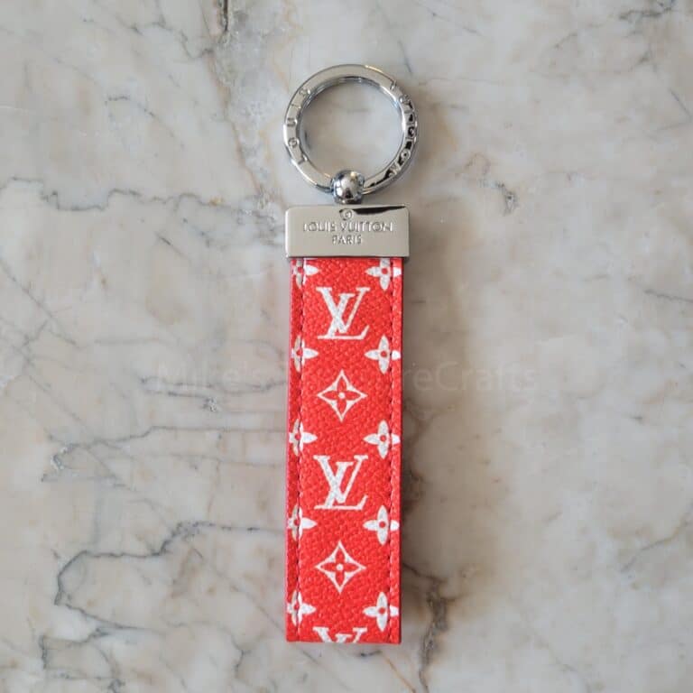 Keychain Red Monogram Leather Keychain - Small Print