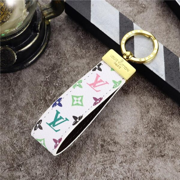 Keychain White Multicolor Monogram Leather Keychain