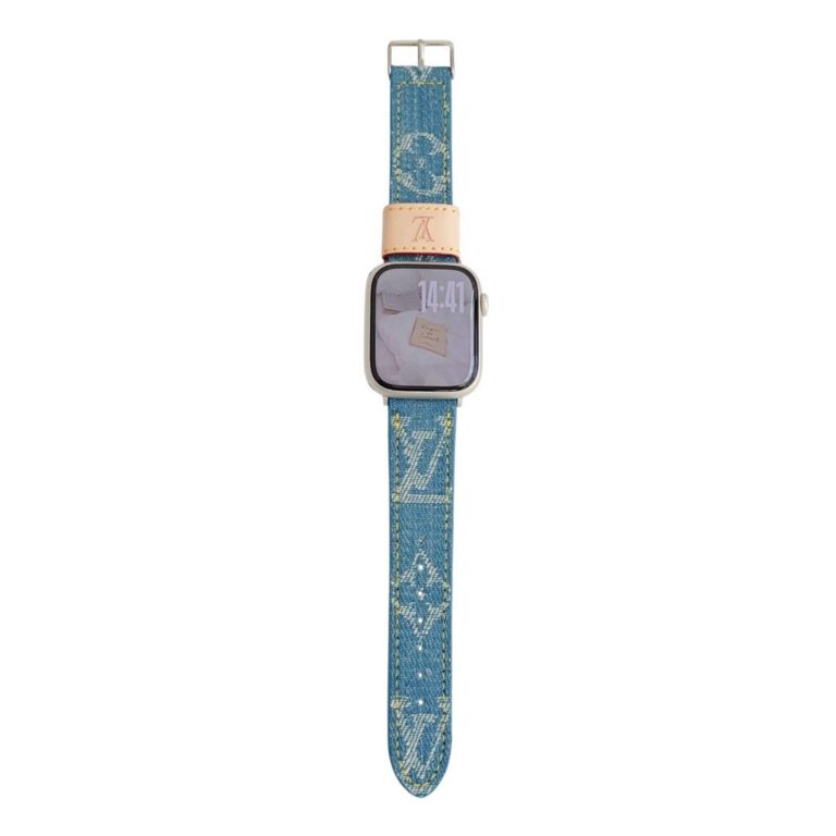 LV Denim Upcycled Watch Strap with Rose Gold Hardware LV Denim made-by-order custom Apple Watch band. #lvhandmade  main image 3