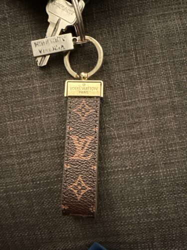 Click to view full screen Brown Monogram Leather Keychain - Small Print photo review